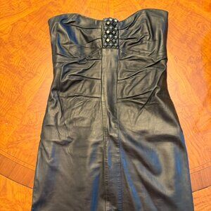 Faith Connexion Strapless Leather Mini Dress – Black Studded Panel Size 4